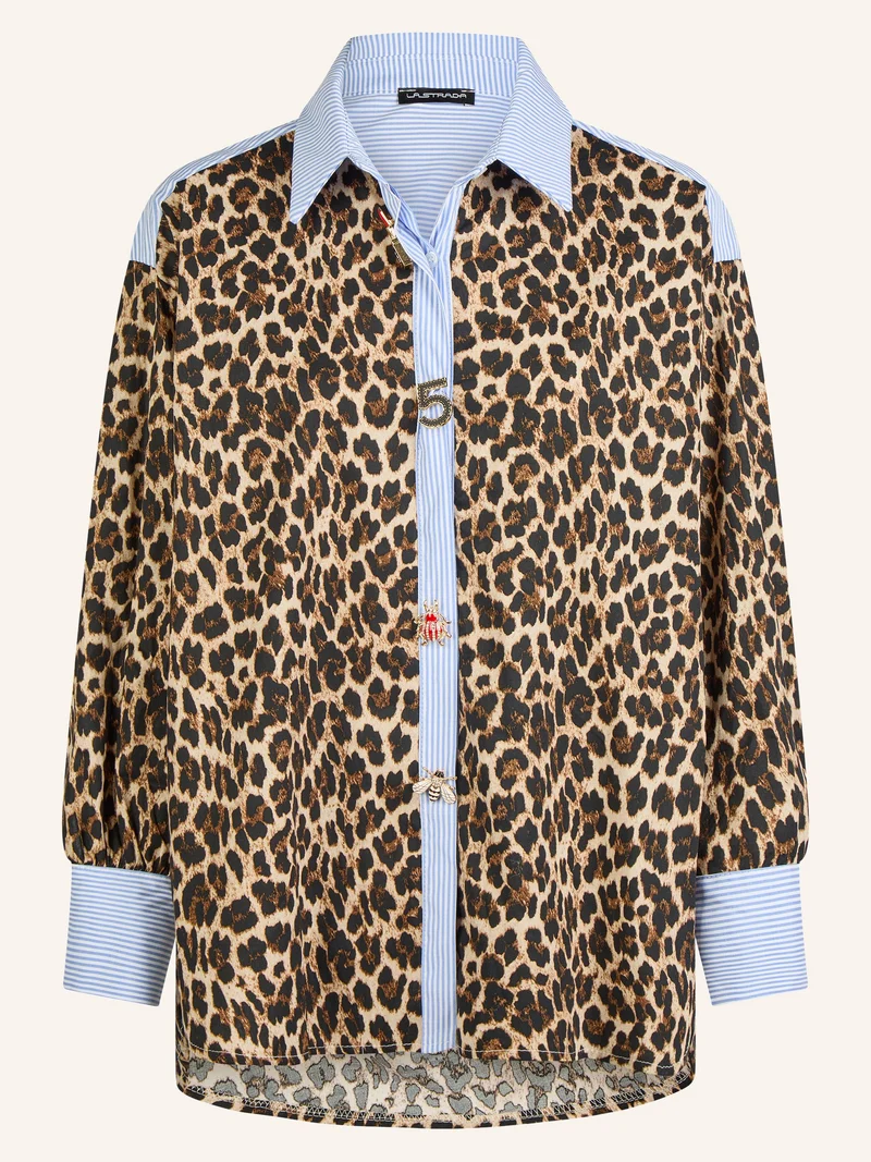 Oversize-Bluse im Mix aus Leo-Print und Streifen