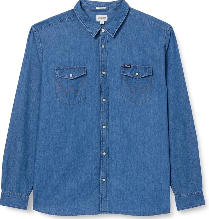 Wrangler Jeans Hemd Herren Ls Denim Langarm Shirt blau